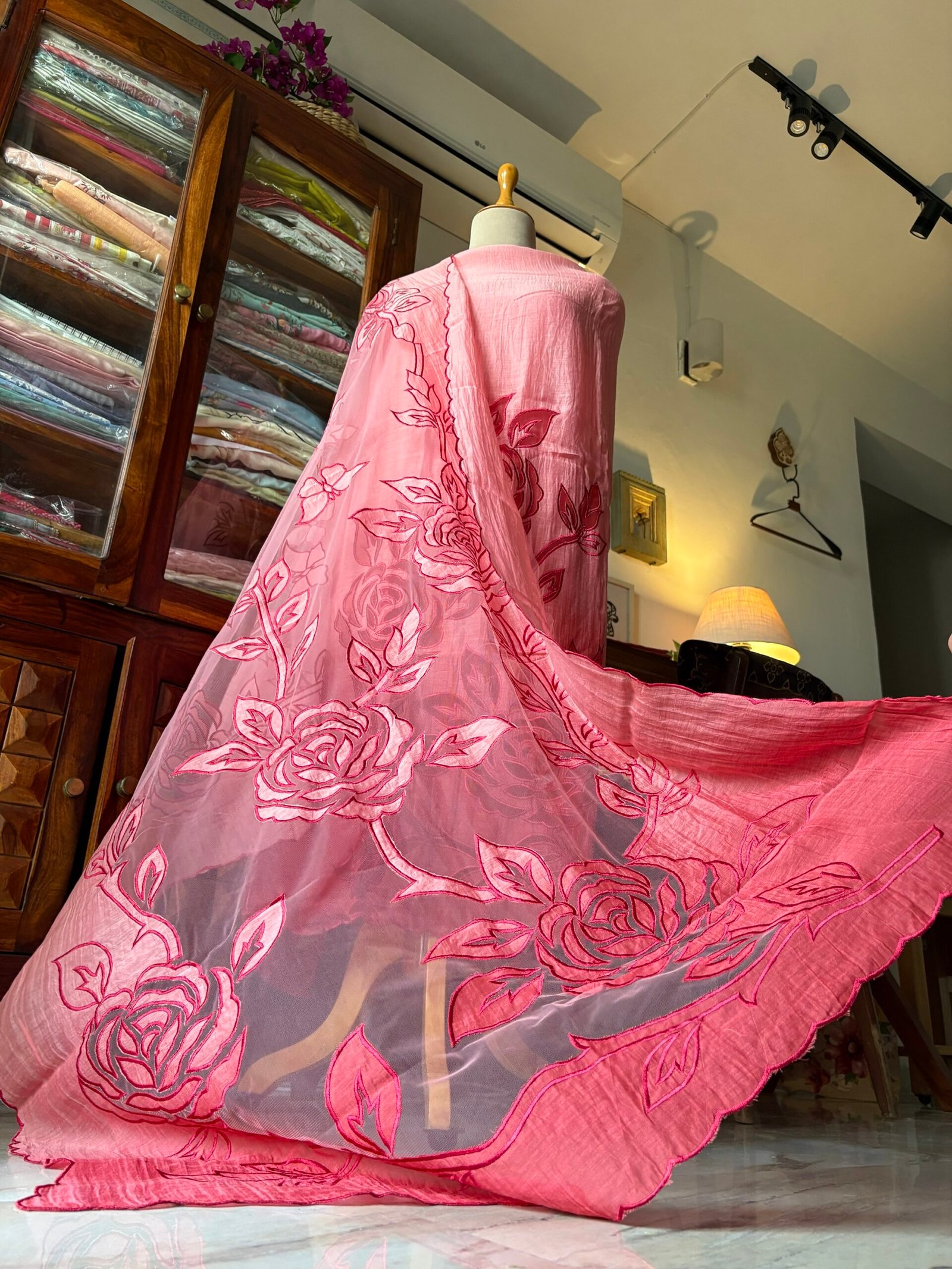 Cutwork Pure Chanderi Mul Salwars by Ikhtirah (Red-Pink Ombre) - Image 6
