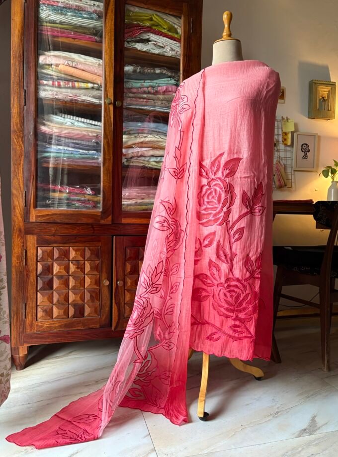 Cutwork Pure Chanderi Mul Salwars by Ikhtirah (Red-Pink Ombre)