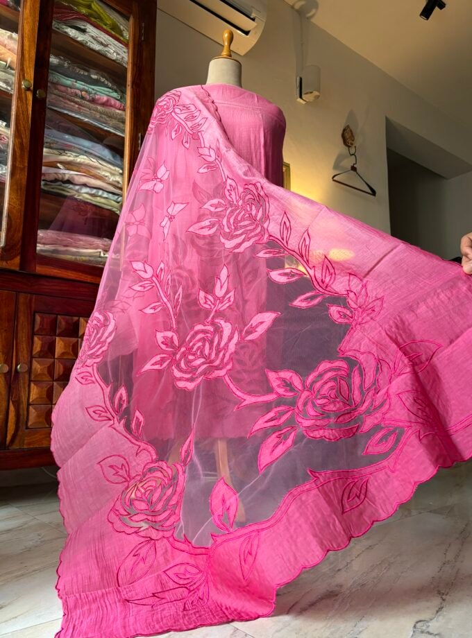 Cutwork Pure Chanderi Mul Salwars by Ikhtirah (Pink Ombre)