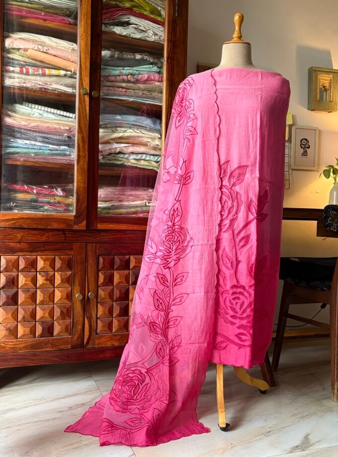Cutwork Pure Chanderi Mul Salwars by Ikhtirah (Pink Ombre)
