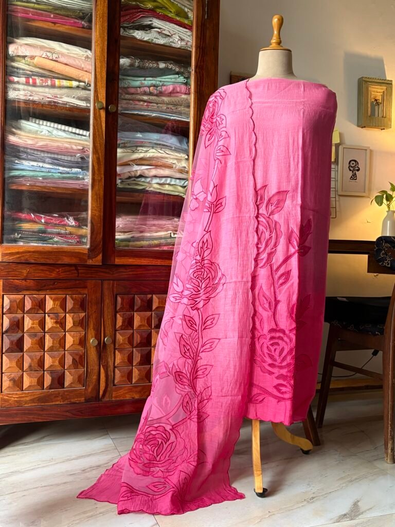 Cutwork Pure Chanderi Mul Salwars by Ikhtirah (Pink Ombre)