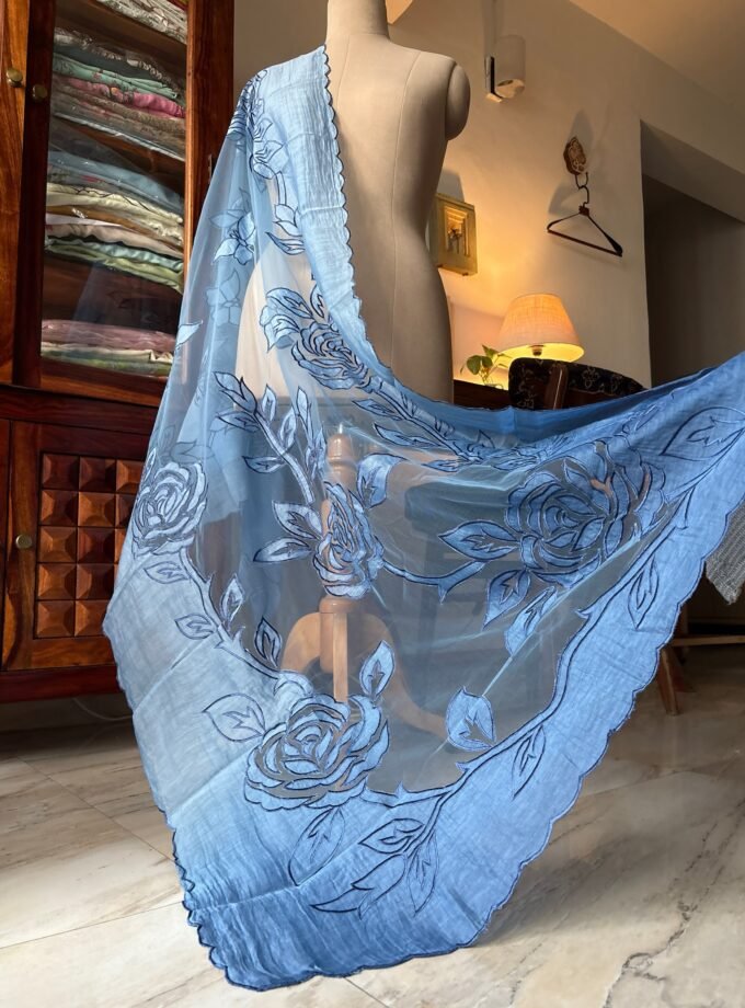 Cutwork Pure Chanderi Mul Salwars by Ikhtirah (Blue Ombre)