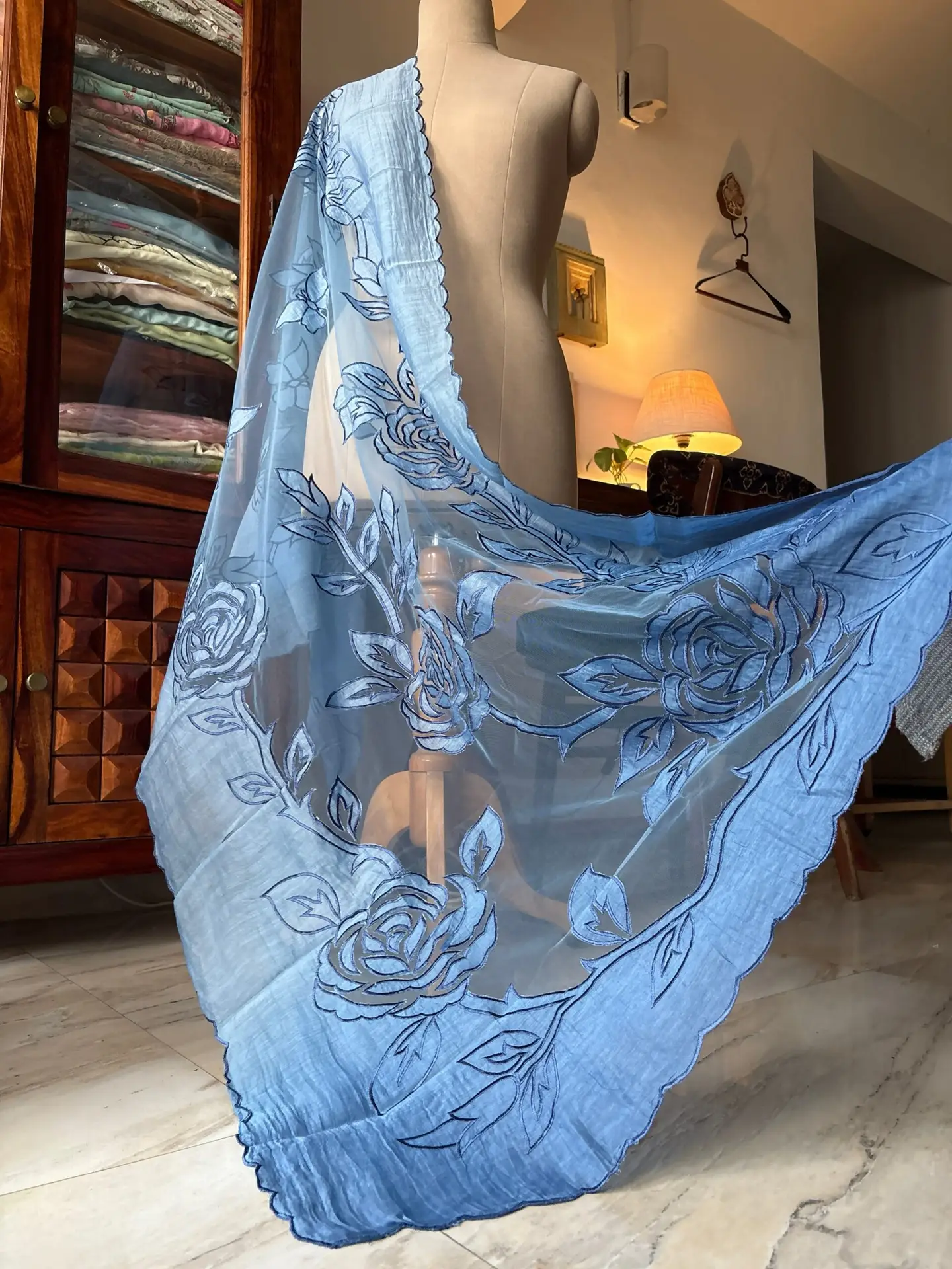 Cutwork Pure Chanderi Mul Salwars by Ikhtirah (Blue Ombre) - Image 3