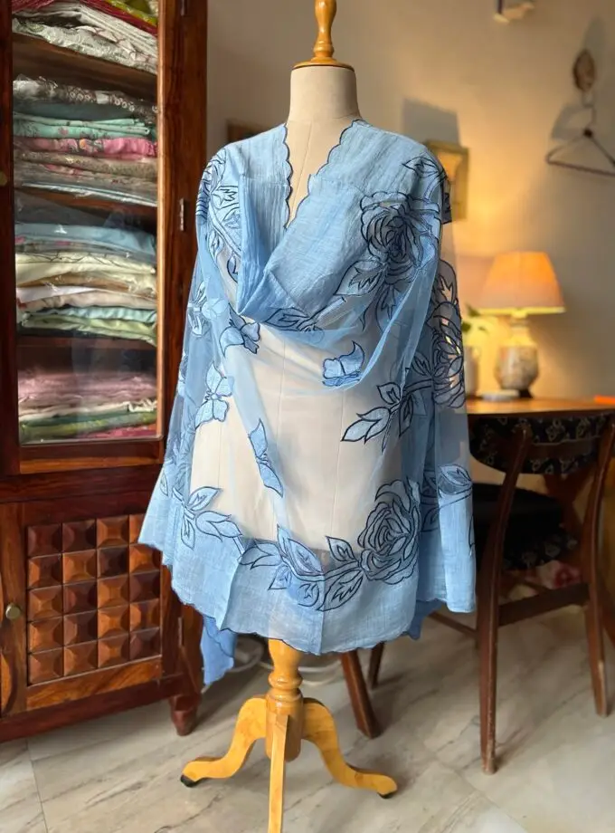 Cutwork Pure Chanderi Mul Salwars by Ikhtirah (Blue Ombre)