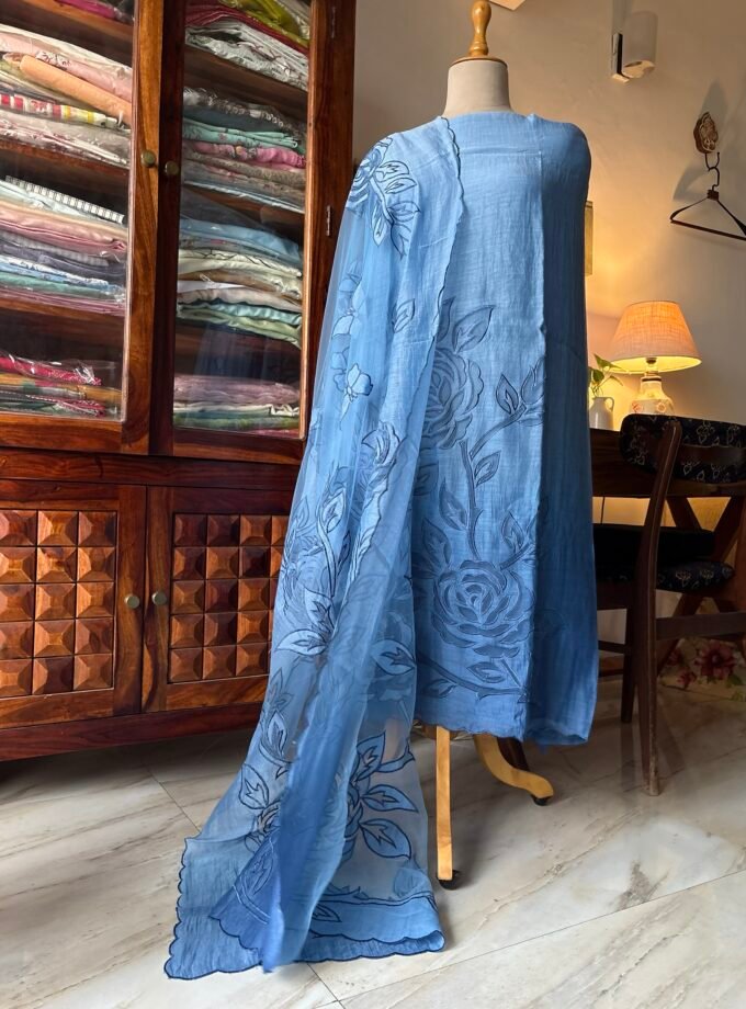 Cutwork Pure Mul Chanderi Silk Salwars by Ikhtirah (Blue)