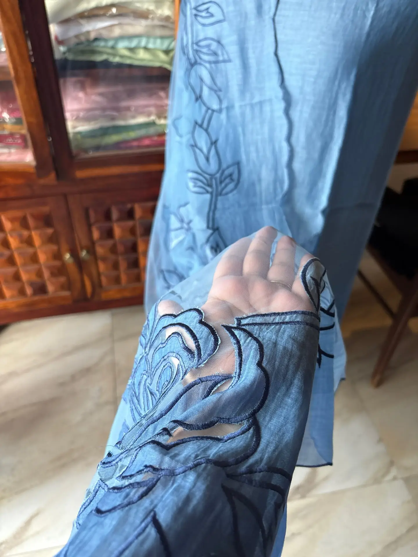 Cutwork Pure Chanderi Mul Salwars by Ikhtirah (Blue Ombre) - Image 5