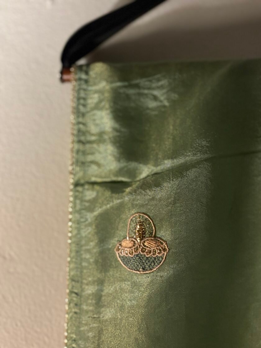 Embroidered Shimmer Tissue Salwars by Ikhtirah (Green) - Image 5