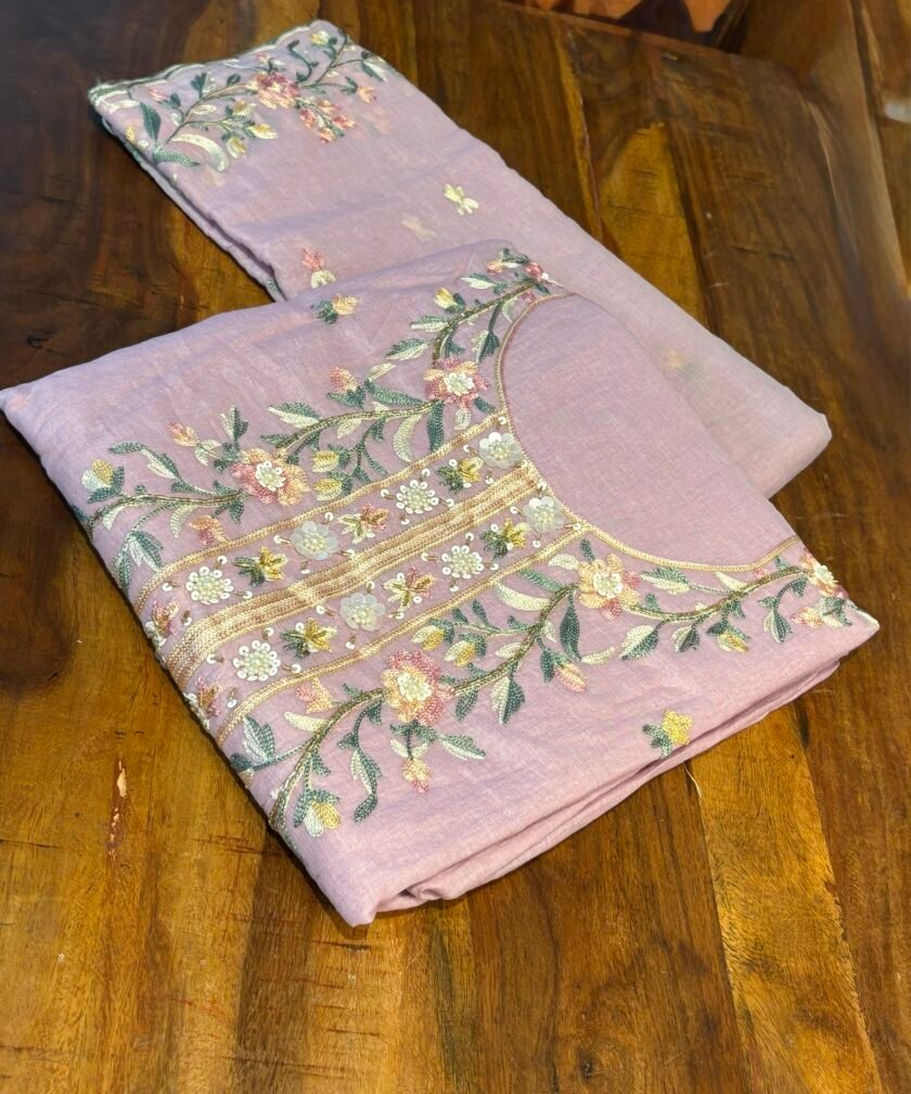Floral Embroidered Mul Chanderi Salwars with hand highlights by Ikhtirah (Lavender) - Image 3