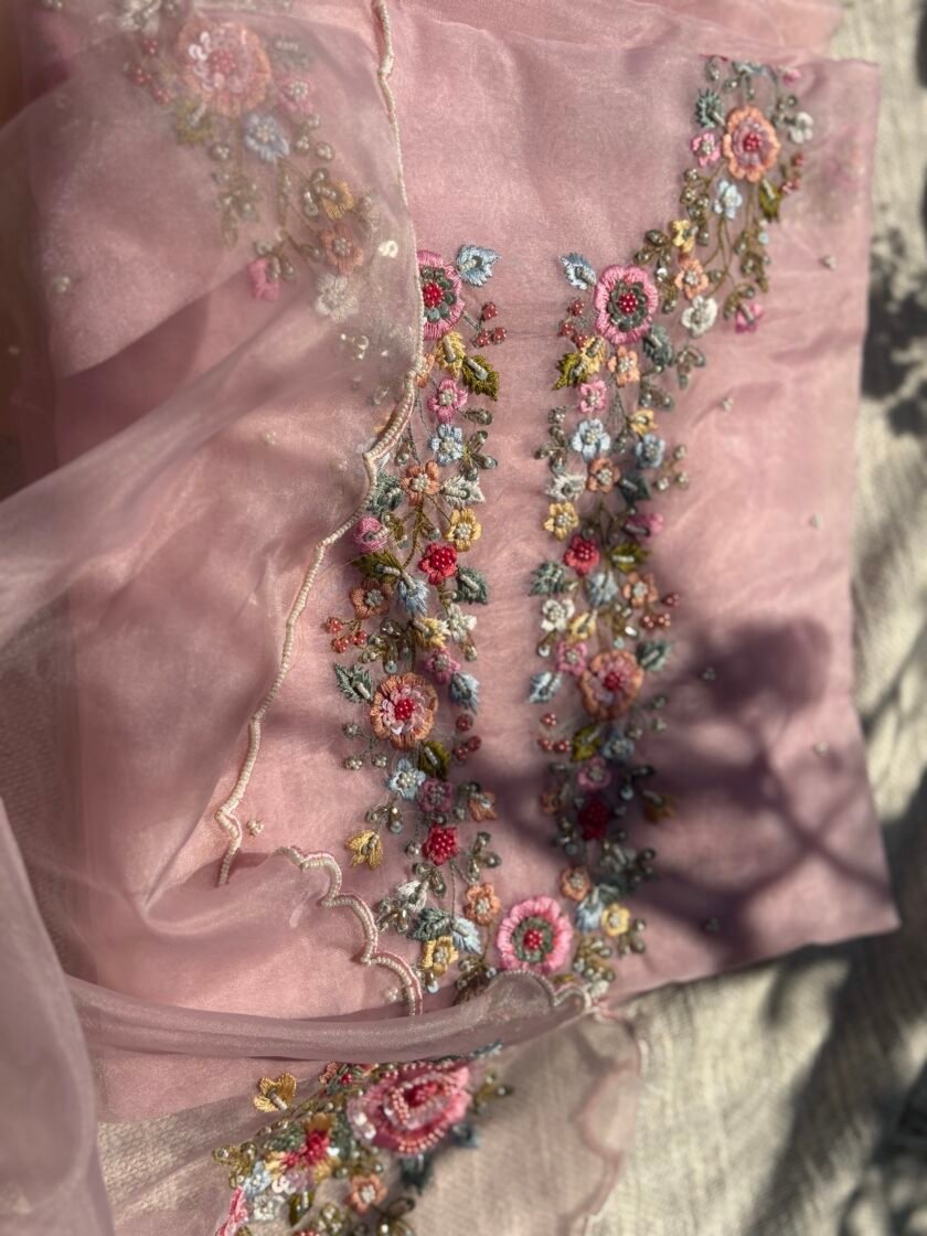 Hand Embroidered 3D Floral Organza by Organza Salwars by Ikhtirah (onion pink)