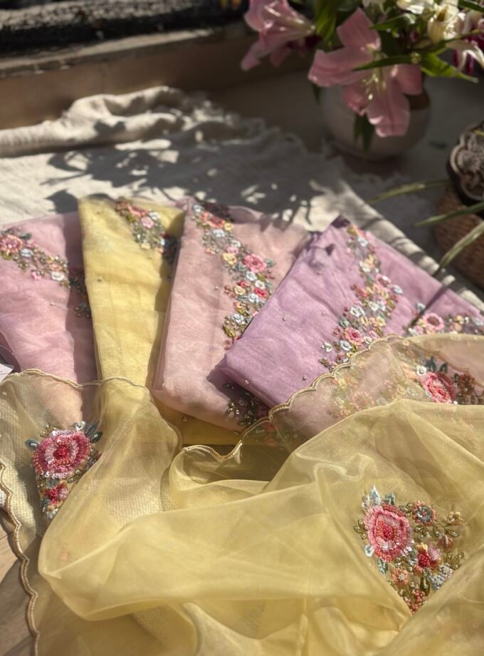 Hand Embroidered 3D Floral Organza by Organza Salwars by Ikhtirah (lavender)