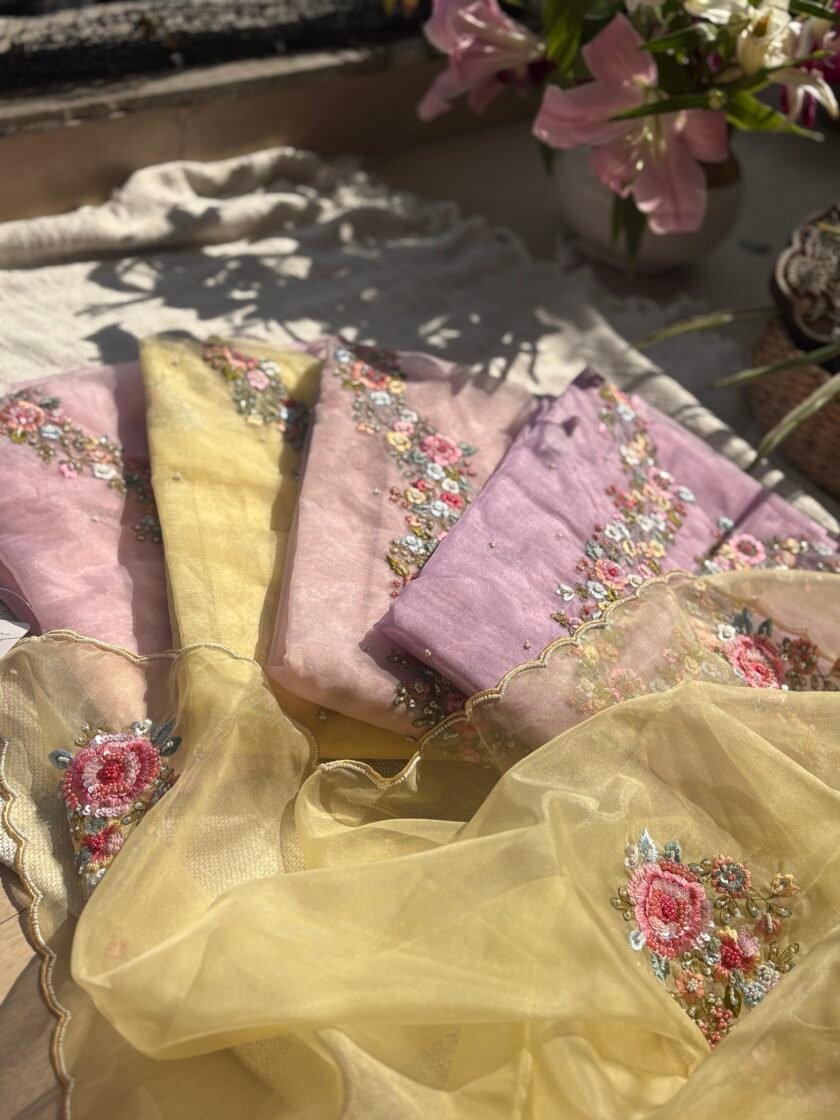 Hand Embroidered 3D Floral Organza by Organza Salwars by Ikhtirah (lavender) - Image 3