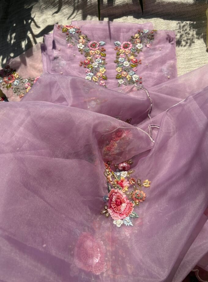 Hand Embroidered 3D Floral Organza by Organza Salwars by Ikhtirah (lavender)