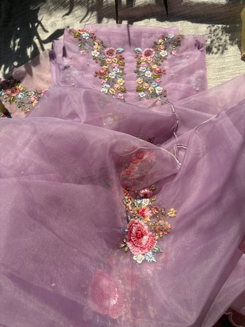 Hand Embroidered 3D Floral Organza by Organza Salwars by Ikhtirah (lavender)
