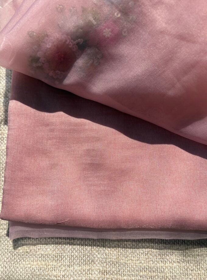 Hand Embroidered 3D Floral Organza by Organza Salwars by Ikhtirah (Pink)