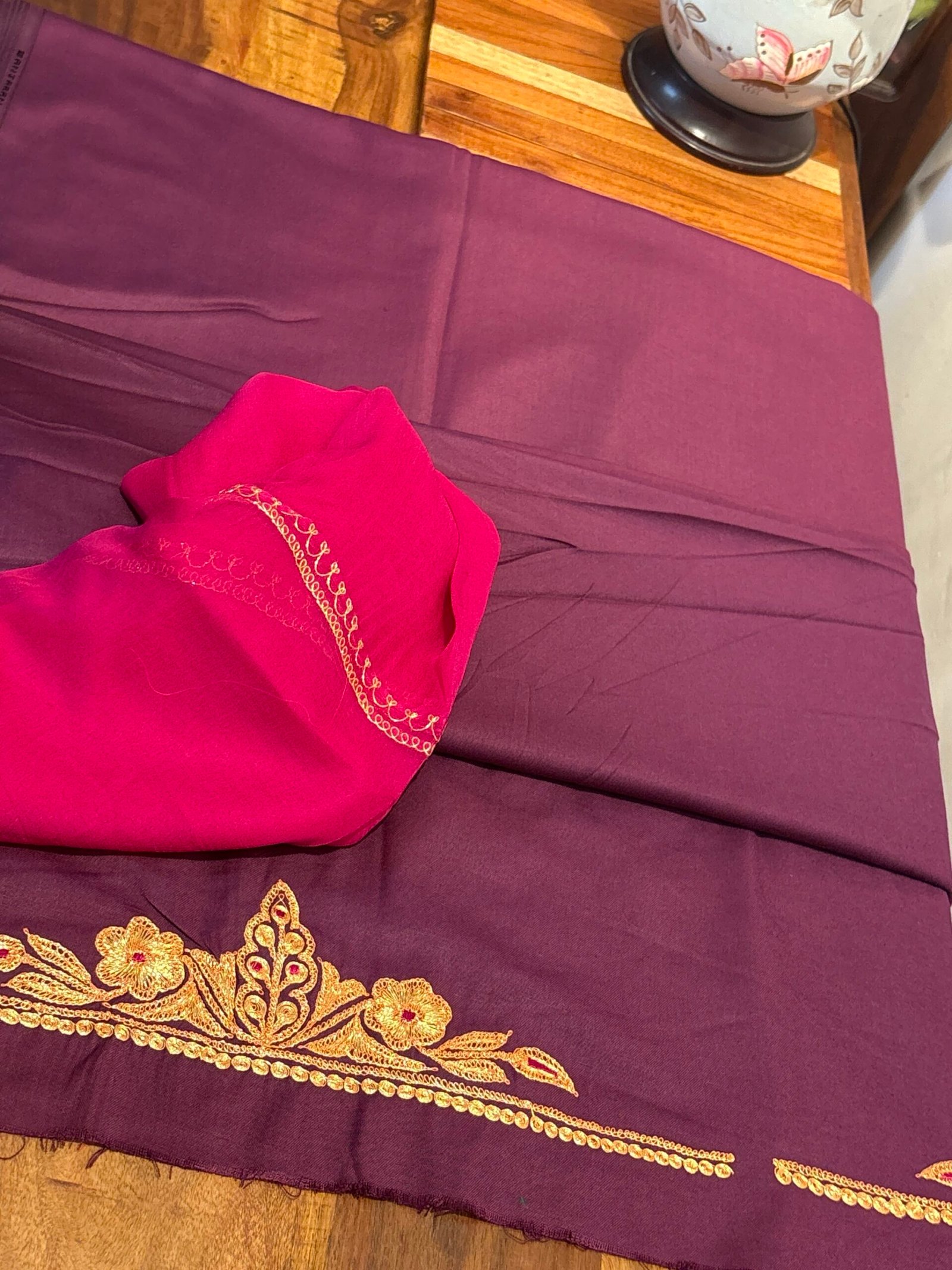 Tilla Embroidery Woollen Spun Salwar Suits with Chiffon Dupatta by Ikhtirah - Image 2