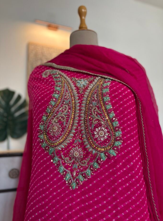 Hand Embroidered Leheriya Georgette Salwar by Ikhtirah