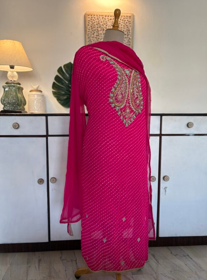 Hand Embroidered Leheriya Georgette Salwar by Ikhtirah