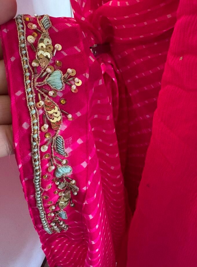 Hand Embroidered Leheriya Georgette Salwar by Ikhtirah