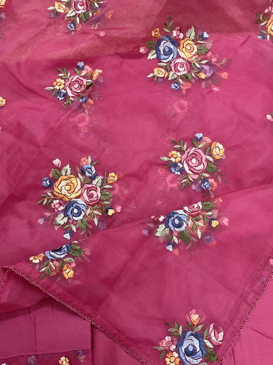 Fine Soft Chanderi Salwars with Hand highlights and Embroidery on Kameez, Organza Dupatta and Lowers by Ikhtirah - Image 2