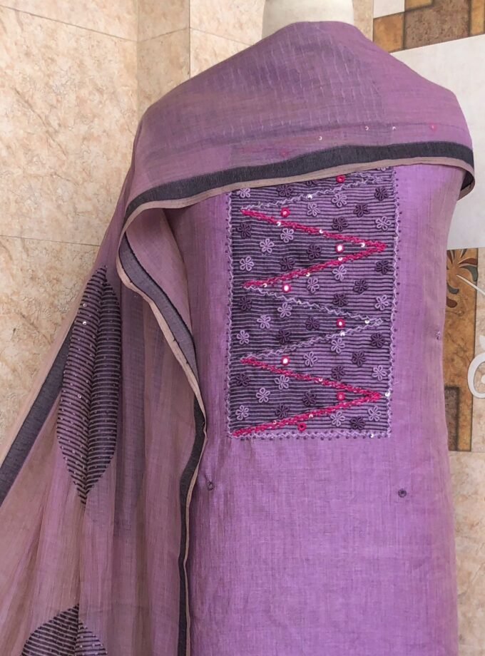 HandEmbroidered Soft Chanderi Jamdaani Salwars by Ikhtirah (Lavender)