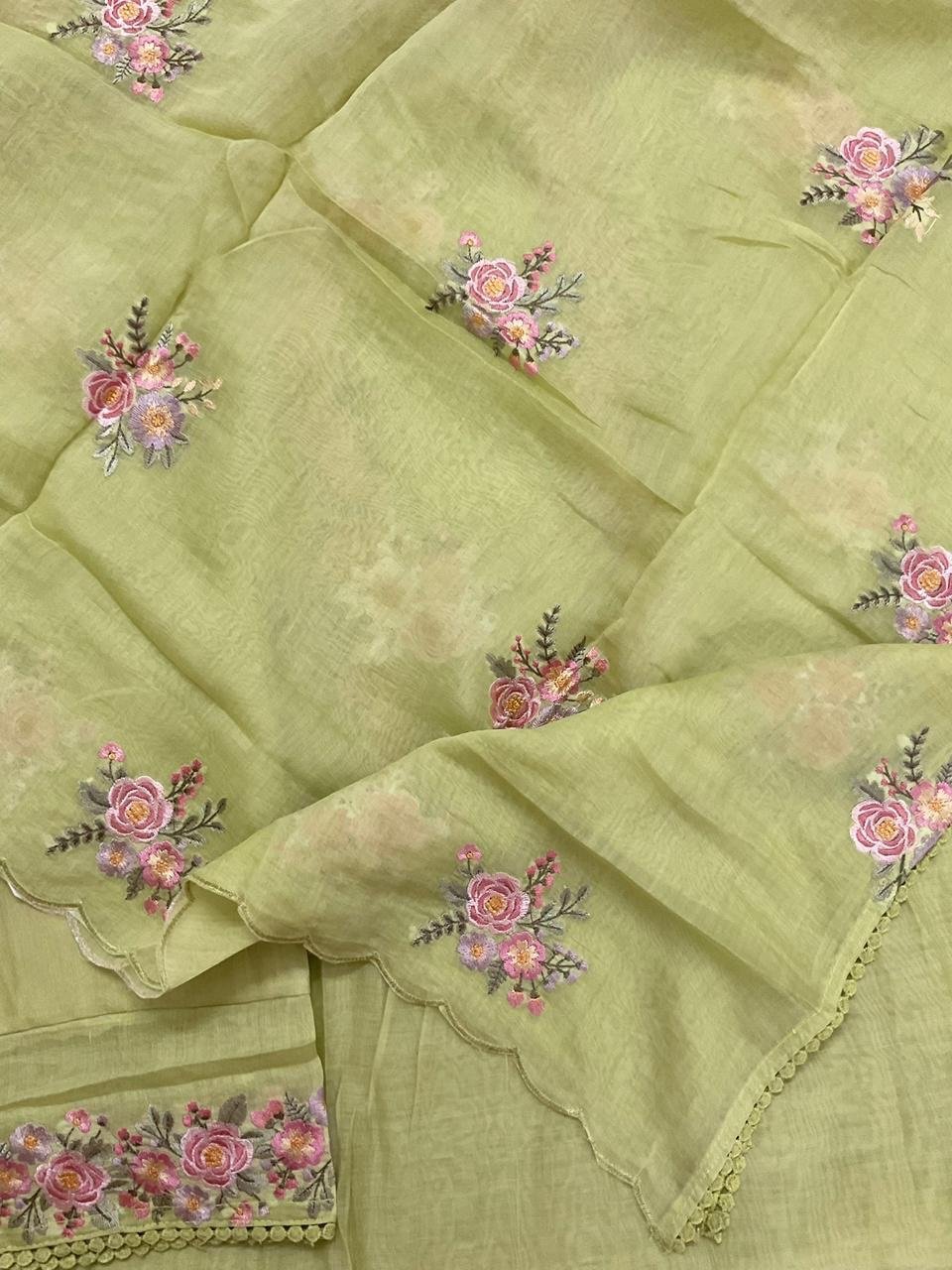 Fine Mul Chanderi Salwars with  Hand highlights and Embroidery on Kameez, Dupatta and Lowers by Ikhtirah - Image 3
