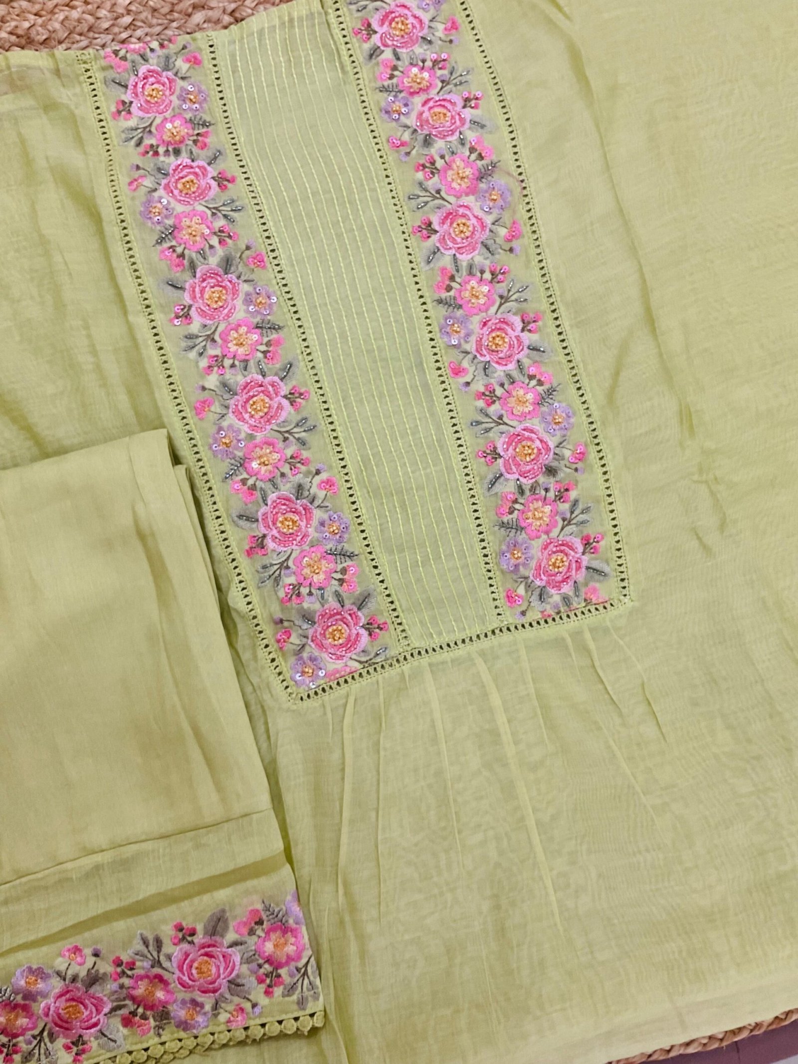 Fine Mul Chanderi Salwars with  Hand highlights and Embroidery on Kameez, Dupatta and Lowers by Ikhtirah - Image 4
