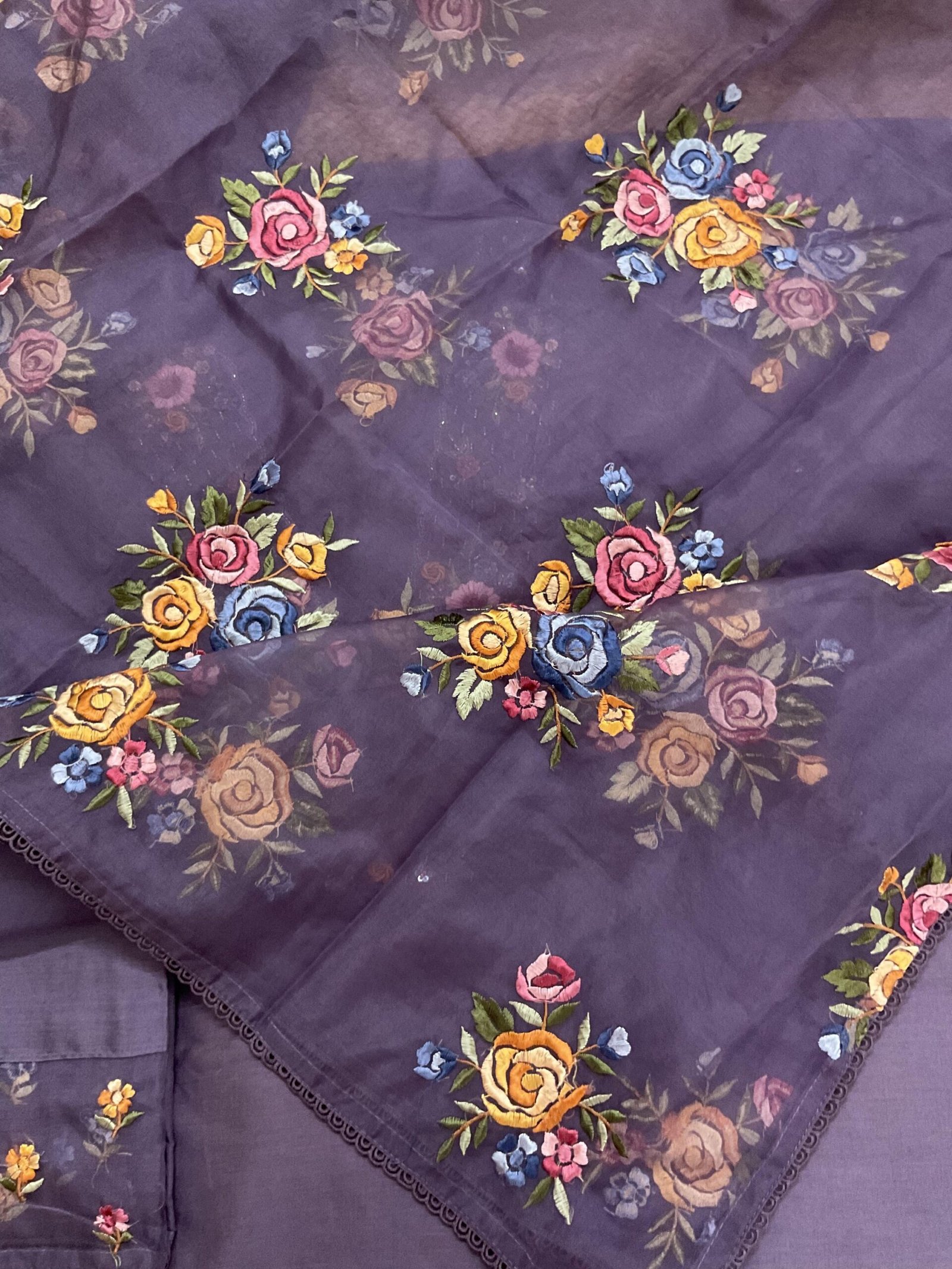 Fine Soft Chanderi Salwars with Hand highlights and Embroidery on Kameez, Organza Dupatta and Lowers by Ikhtirah - Image 4