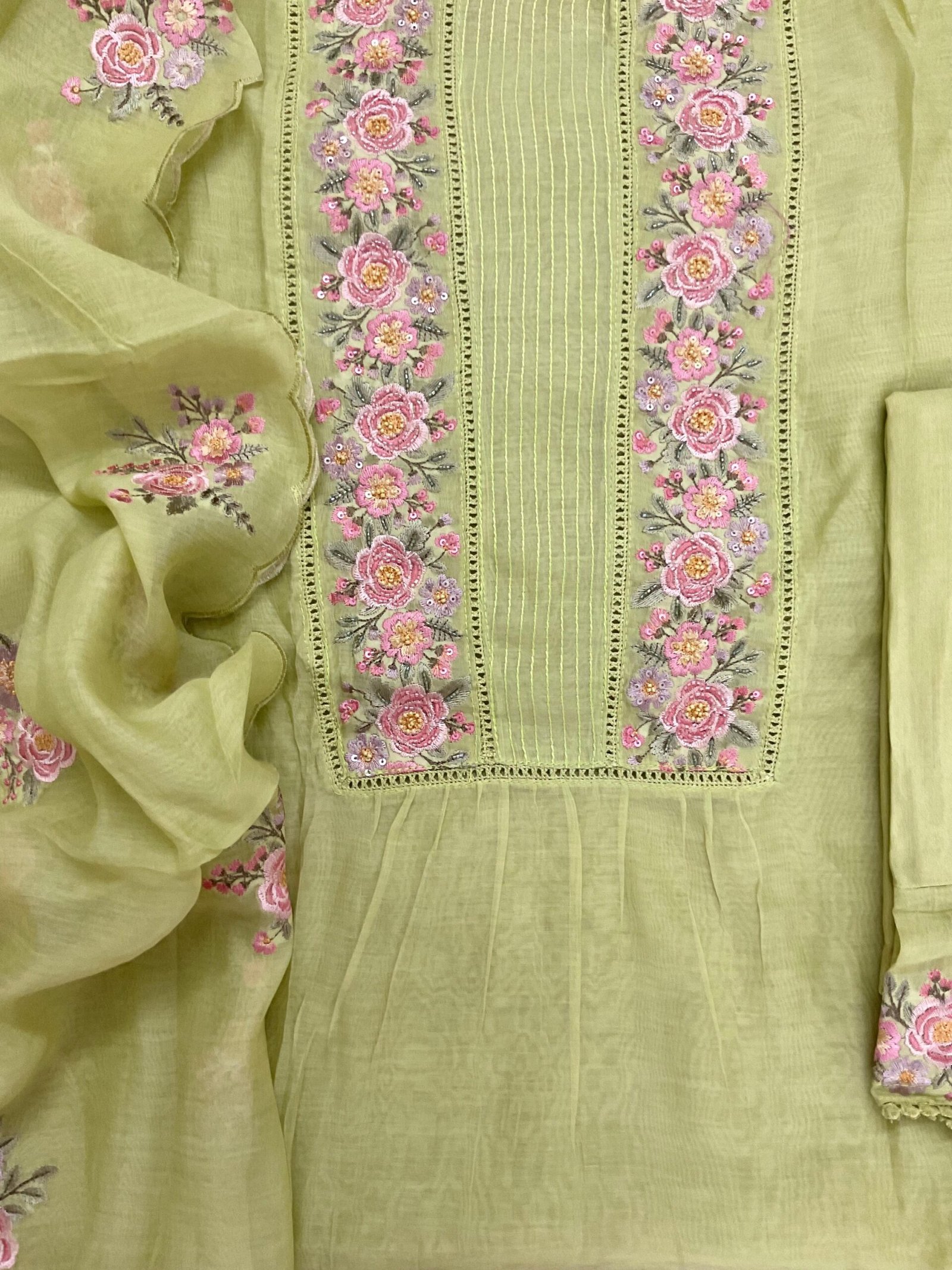 Fine Mul Chanderi Salwars with  Hand highlights and Embroidery on Kameez, Dupatta and Lowers by Ikhtirah - Image 2