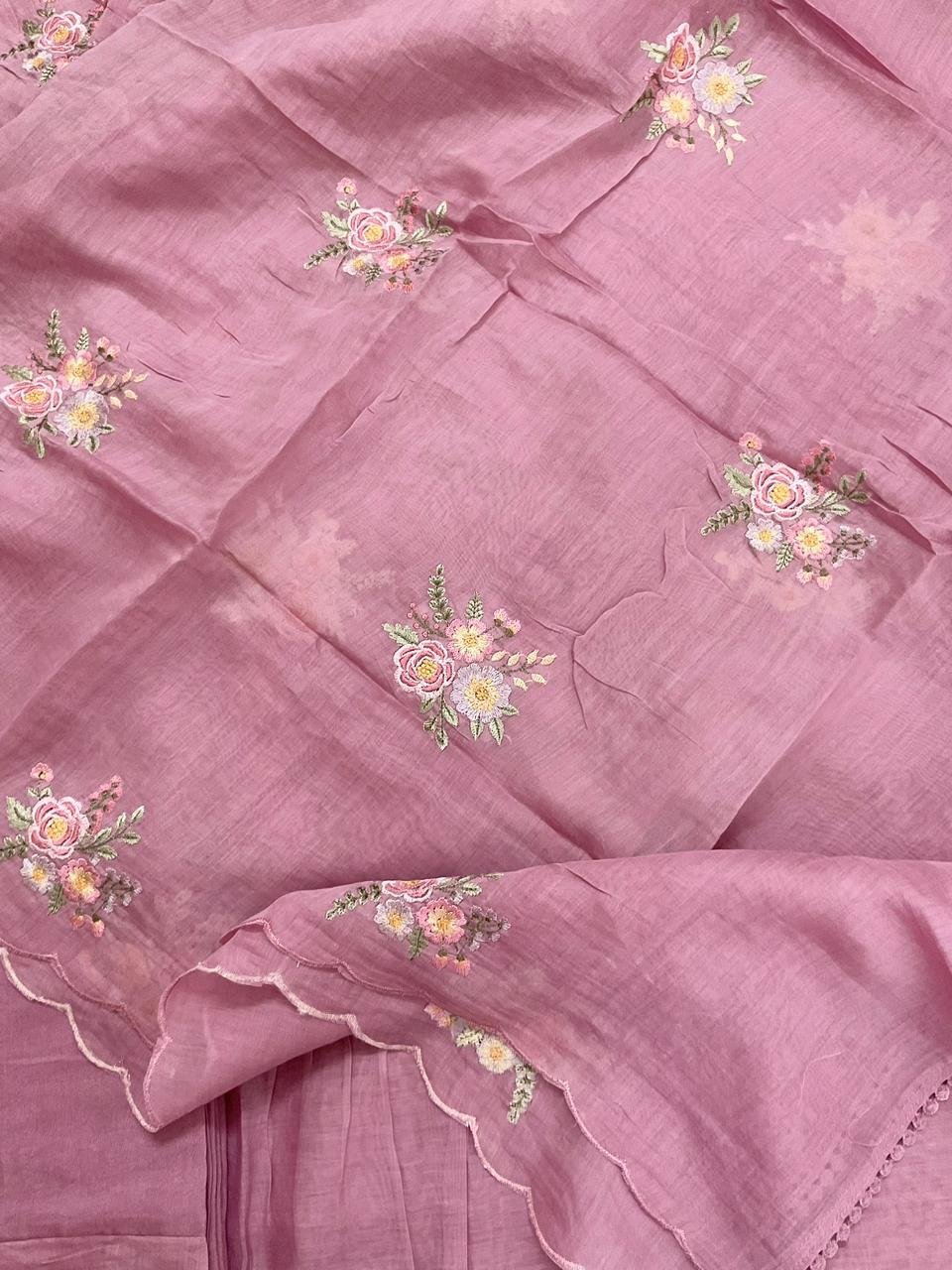 Fine Mul Chanderi Salwars with  Hand highlights and Embroidery on Kameez, Dupatta and Lowers by Ikhtirah - Image 3