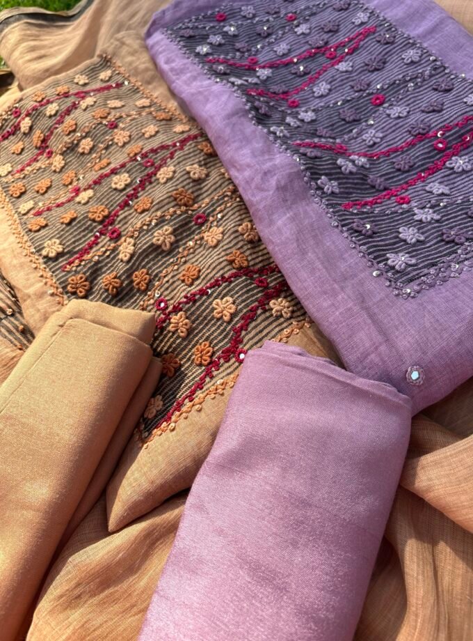 HandEmbroidered Soft Chanderi Jamdaani Salwars by Ikhtirah (Brown)