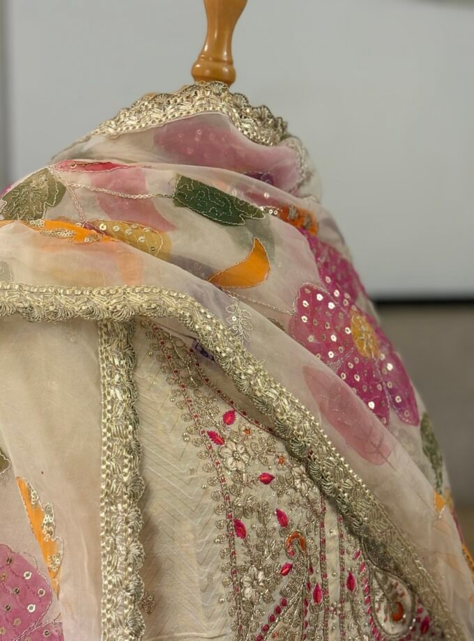 Handwork Shimmer Chanderi with HandPainted Organza Dupatta by Ikhtirah