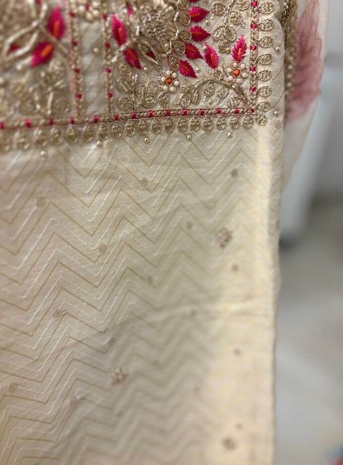 Handwork Shimmer Chanderi with HandPainted Organza Dupatta by Ikhtirah