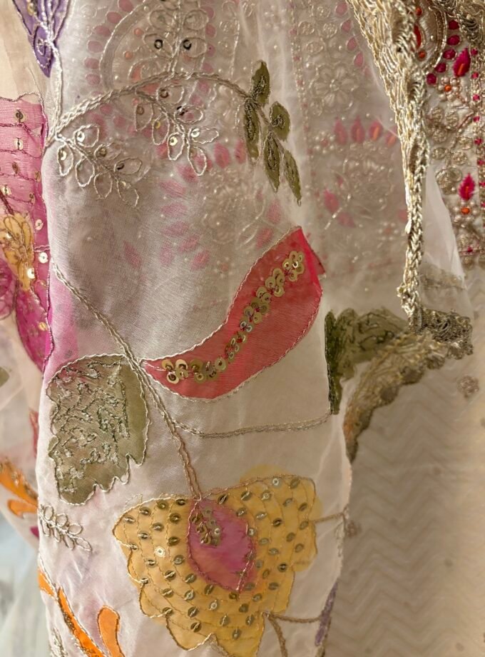 Handwork Shimmer Chanderi with HandPainted Organza Dupatta by Ikhtirah