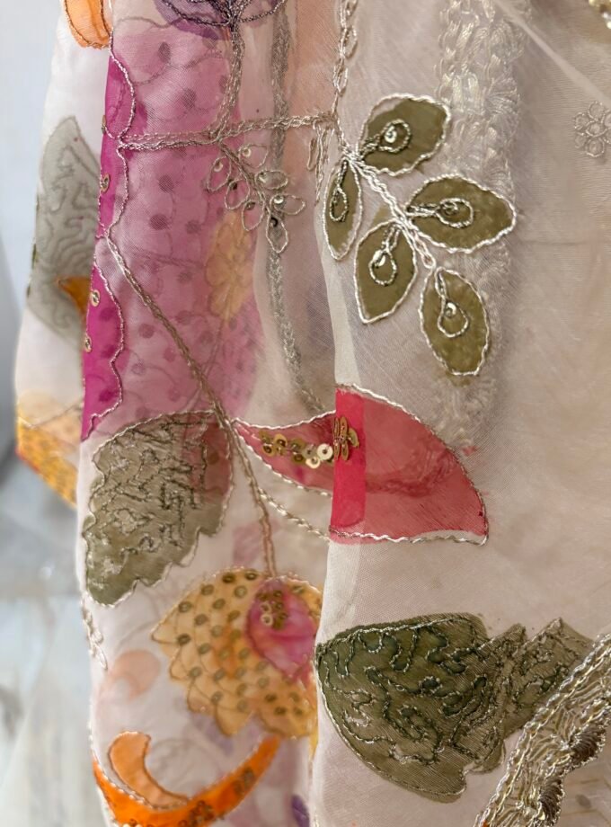 Handwork Shimmer Chanderi with HandPainted Organza Dupatta by Ikhtirah