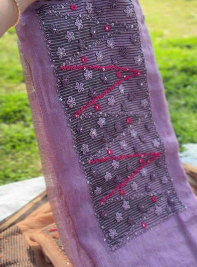 HandEmbroidered Soft Chanderi Jamdaani Salwars by Ikhtirah (Lavender)
