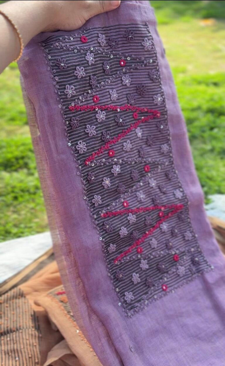 HandEmbroidered Soft Mul Chanderi Jamdaani Salwars by Ikhtirah (Lavender)