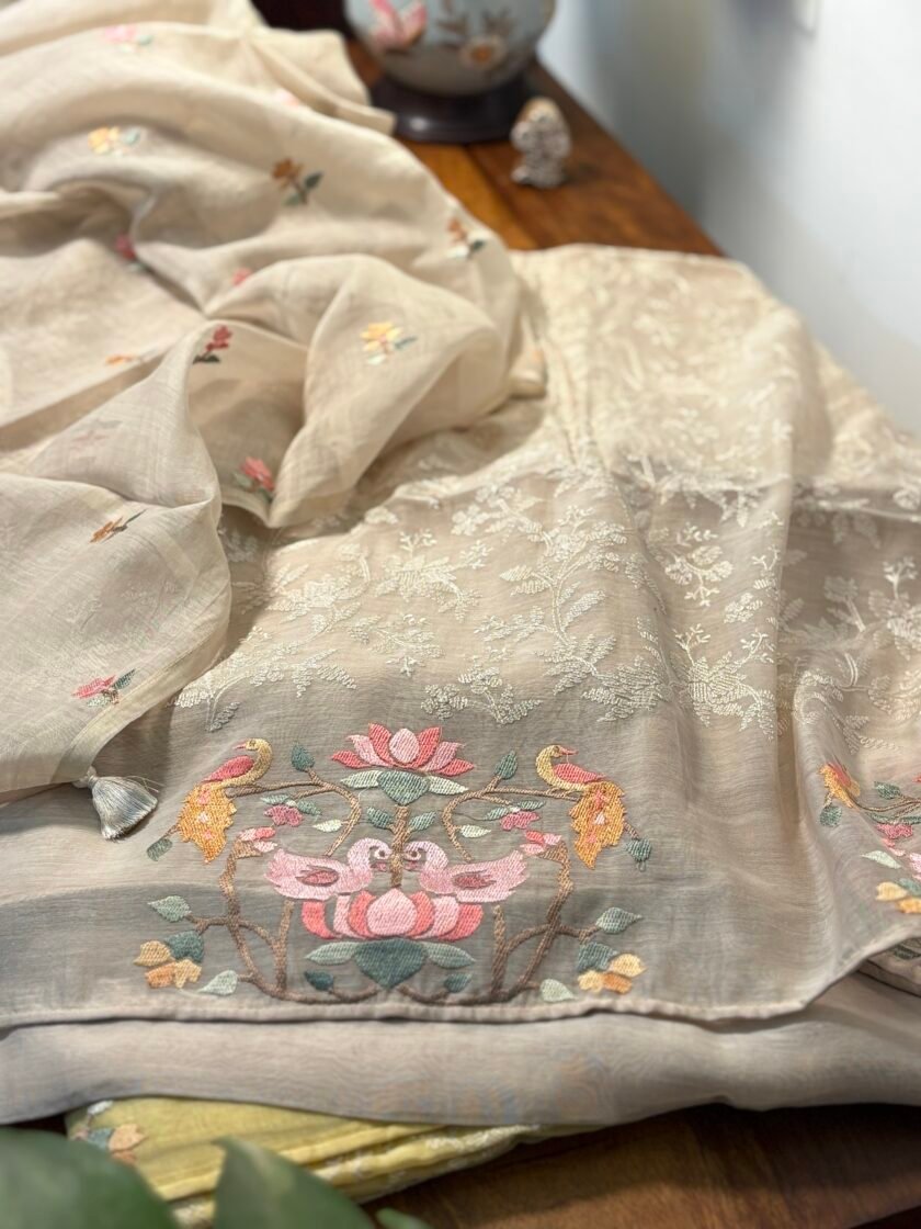 Fine Mul Chanderi Jaal Embroidered Salwar by Ikhtirah - Image 4