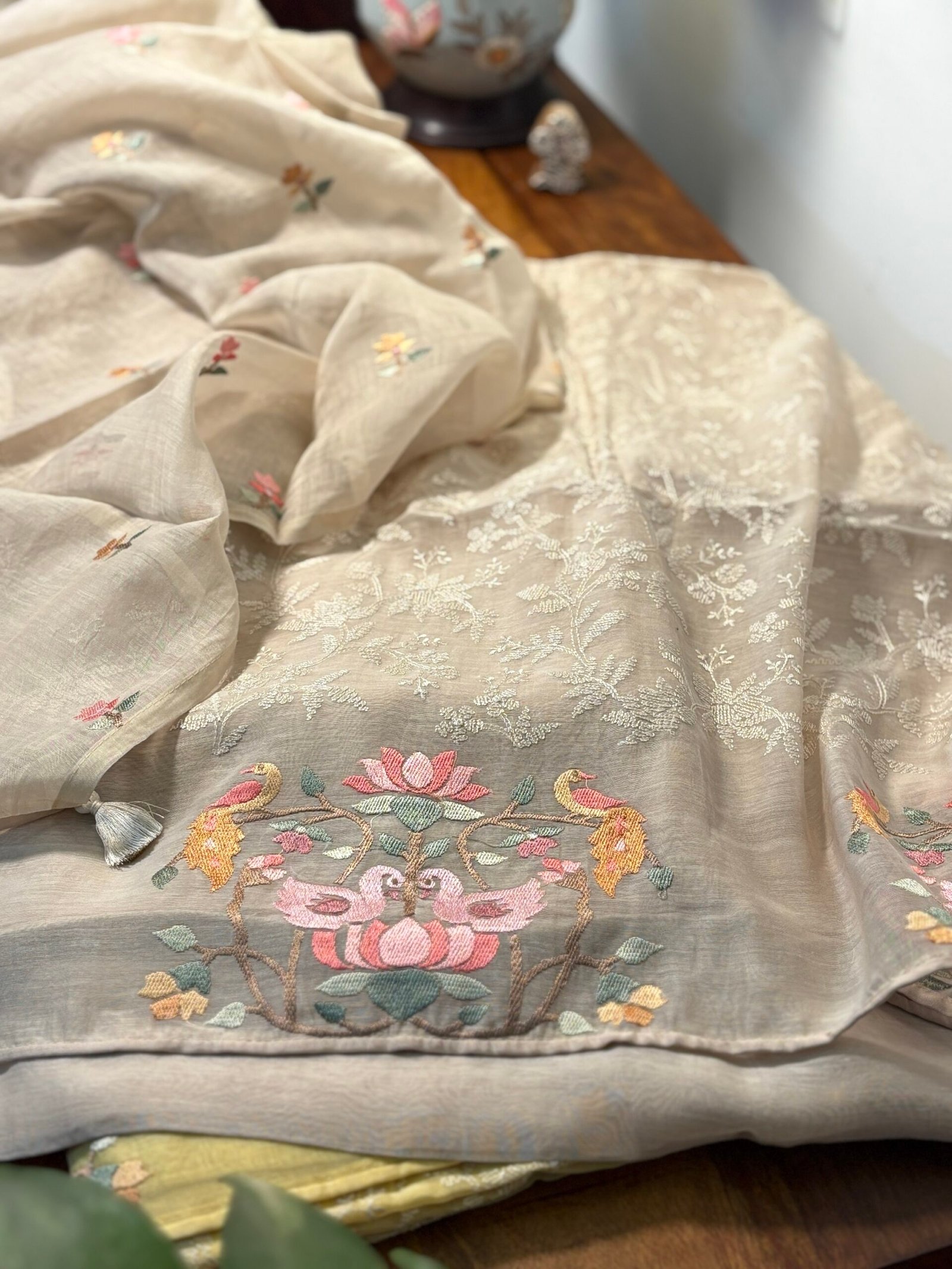 Fine Mul Chanderi Jaal Embroidered Salwar by Ikhtirah - Image 4