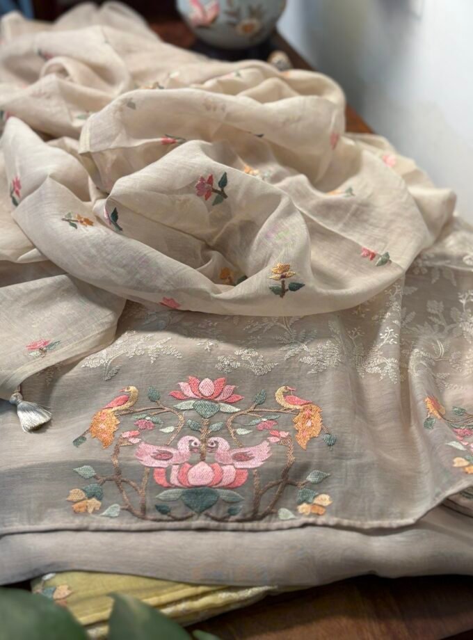 Fine Mul Chanderi Jaal Embroidered Salwar by Ikhtirah