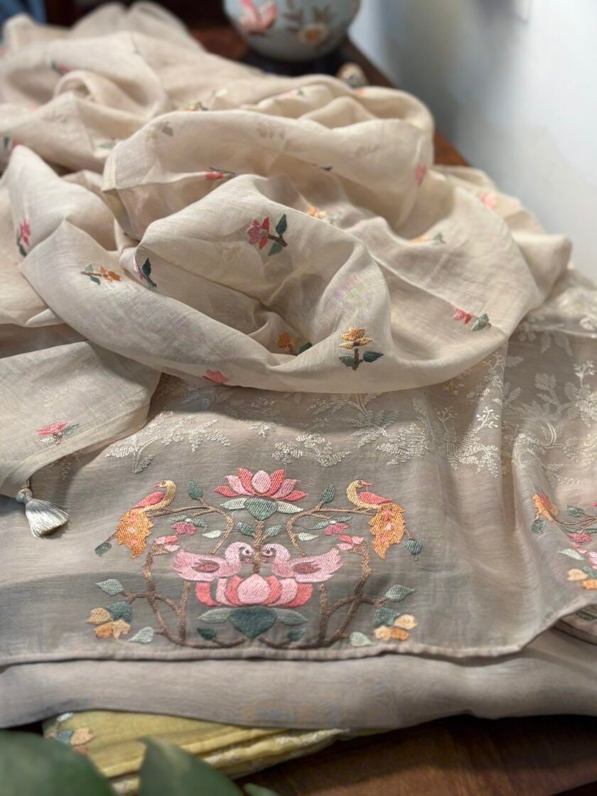 Fine Mul Chanderi Jaal Embroidered Salwar by Ikhtirah