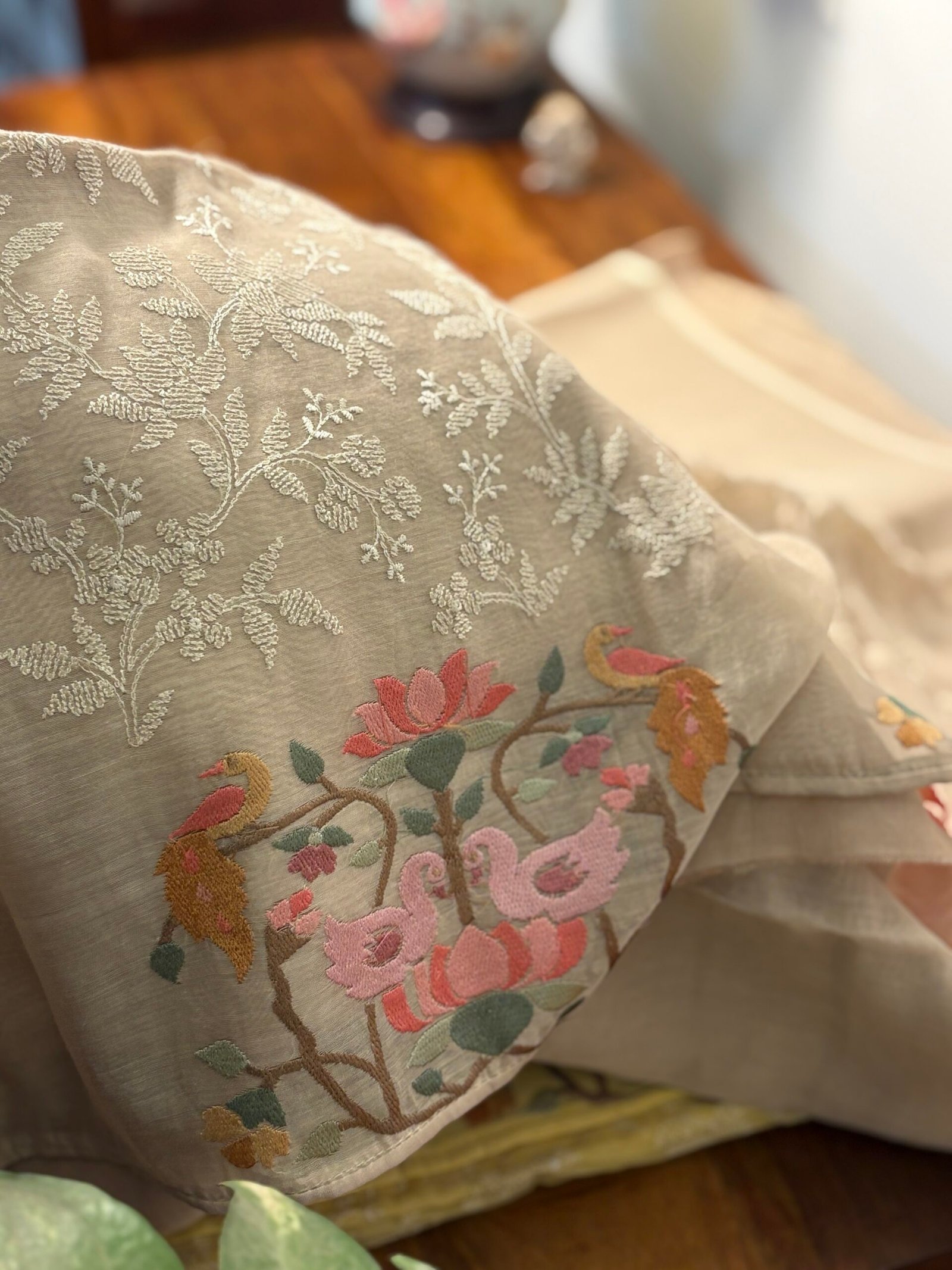 Fine Mul Chanderi Jaal Embroidered Salwar by Ikhtirah - Image 2