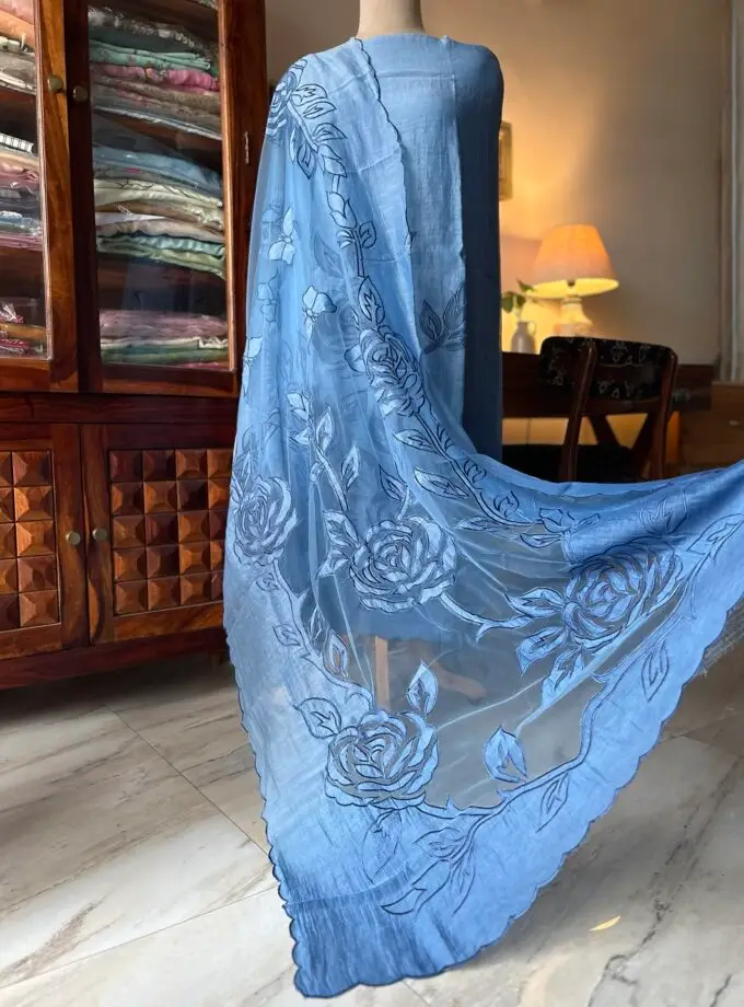 Cutwork Pure Chanderi Mul Salwars by Ikhtirah (Blue Ombre)