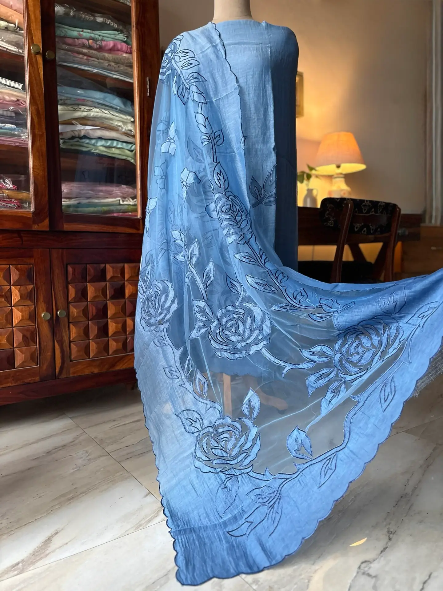 Cutwork Pure Chanderi Mul Salwars by Ikhtirah (Blue Ombre)
