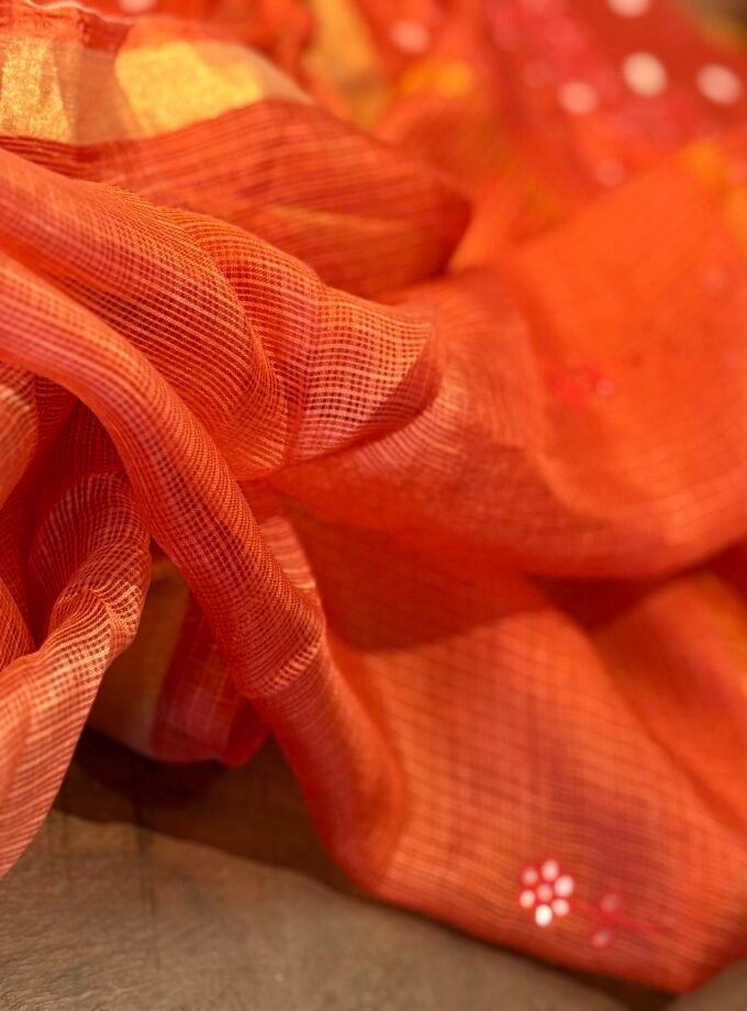 Bandhej and Handwork on Pure Chanderi Silk Salwars and Pure Kota Silk Dupatta by Ikhtirah