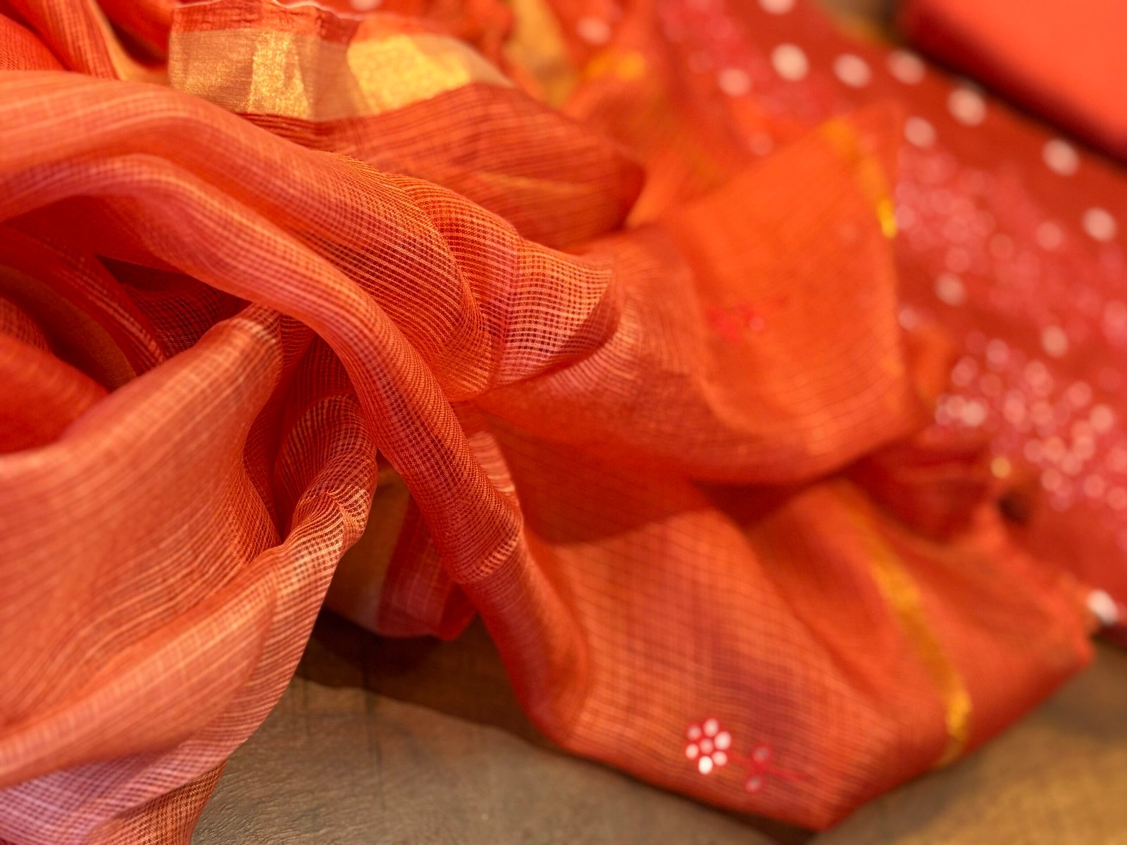 Bandhej and Handwork on Pure Chanderi Silk Salwars and Pure Kota Silk Dupatta by Ikhtirah - Image 5