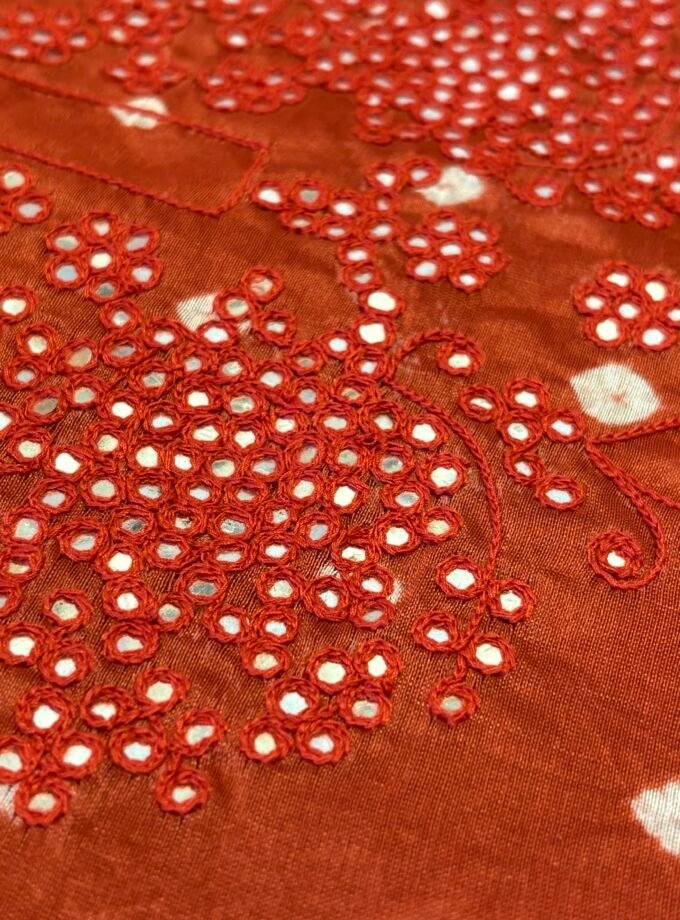 Bandhej and Handwork on Pure Chanderi Silk Salwars and Pure Kota Silk Dupatta by Ikhtirah