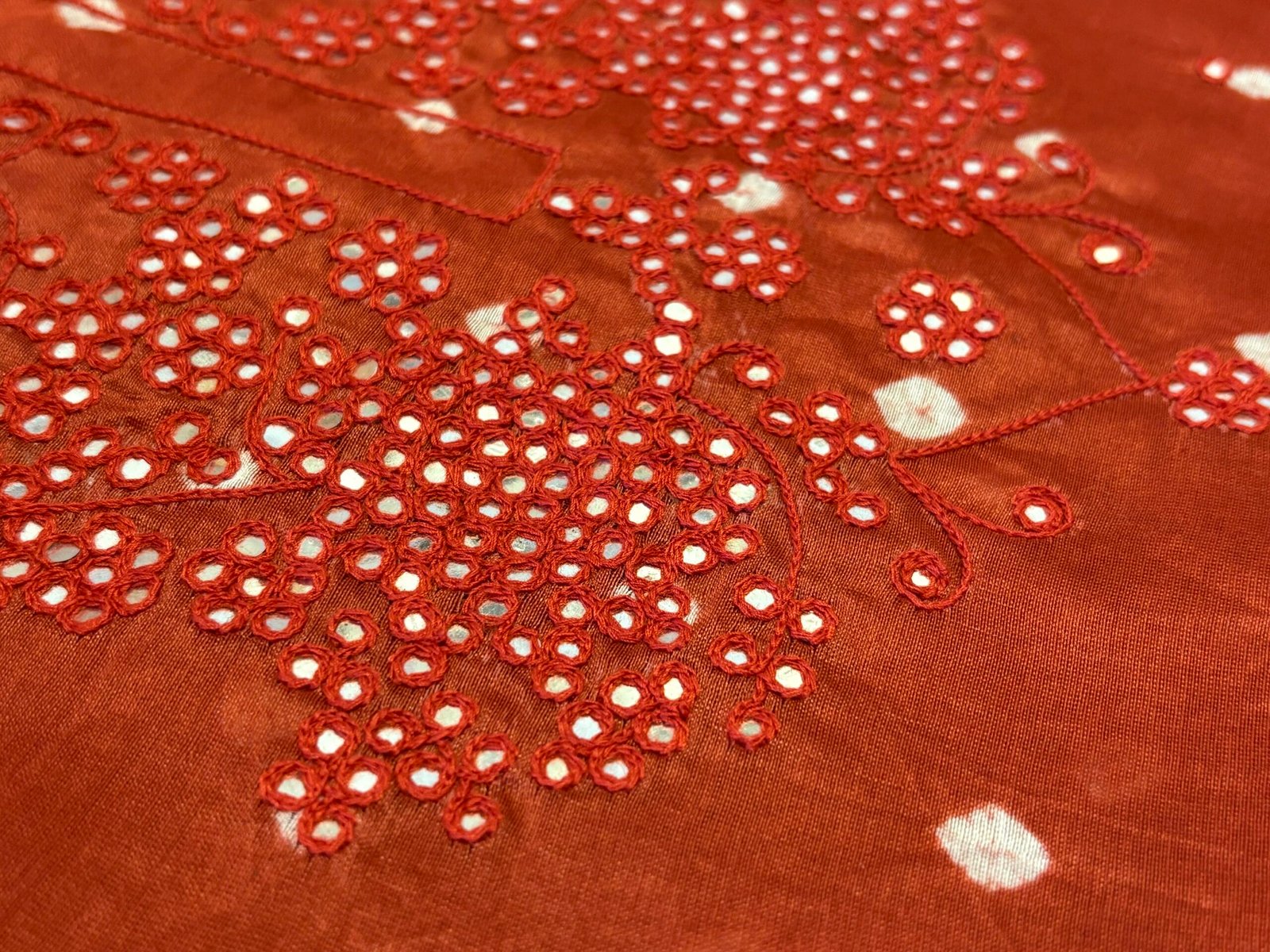 Bandhej and Handwork on Pure Chanderi Silk Salwars and Pure Kota Silk Dupatta by Ikhtirah - Image 3