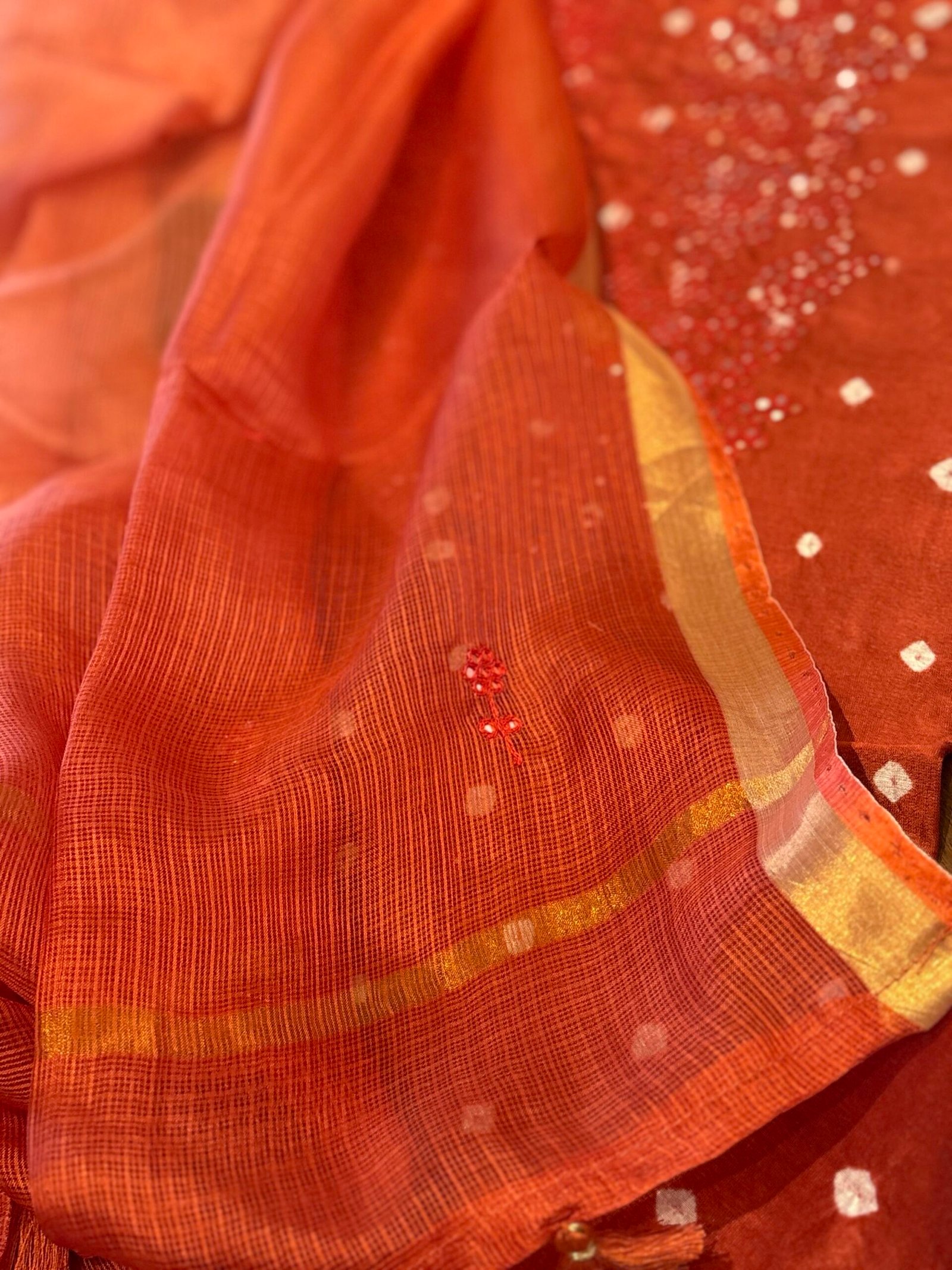 Bandhej and Handwork on Pure Chanderi Silk Salwars and Pure Kota Silk Dupatta by Ikhtirah - Image 6