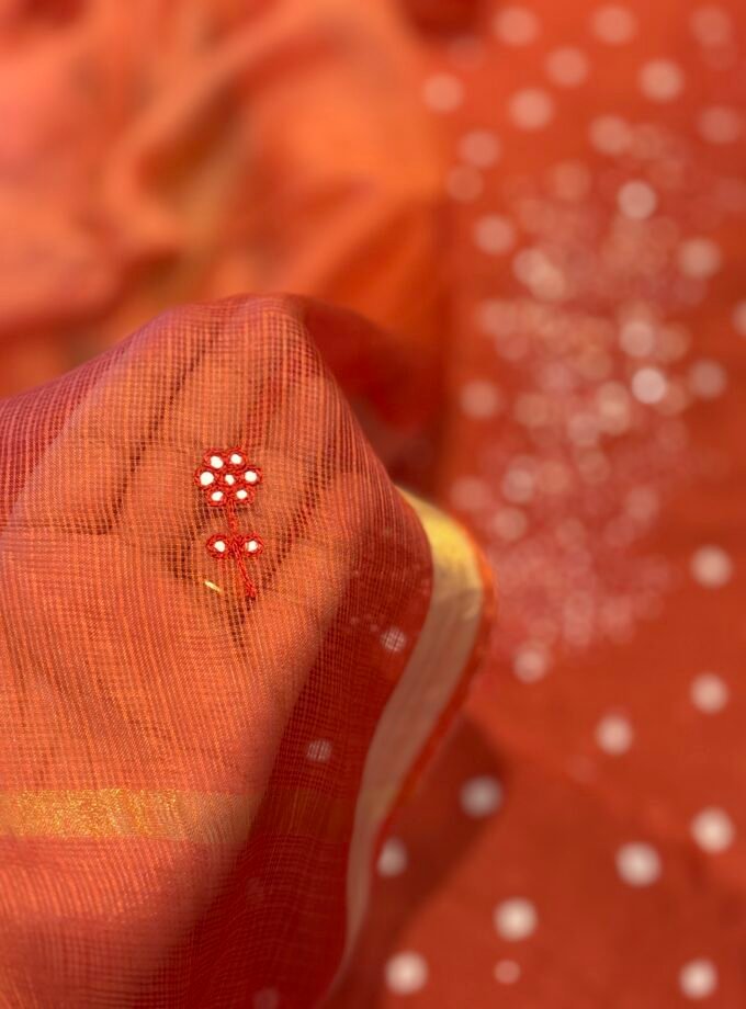 Bandhej and Handwork on Pure Chanderi Silk Salwars and Pure Kota Silk Dupatta by Ikhtirah