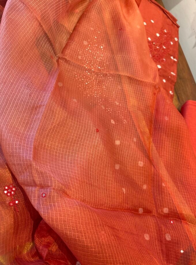 Bandhej and Handwork on Pure Chanderi Silk Salwars and Pure Kota Silk Dupatta by Ikhtirah